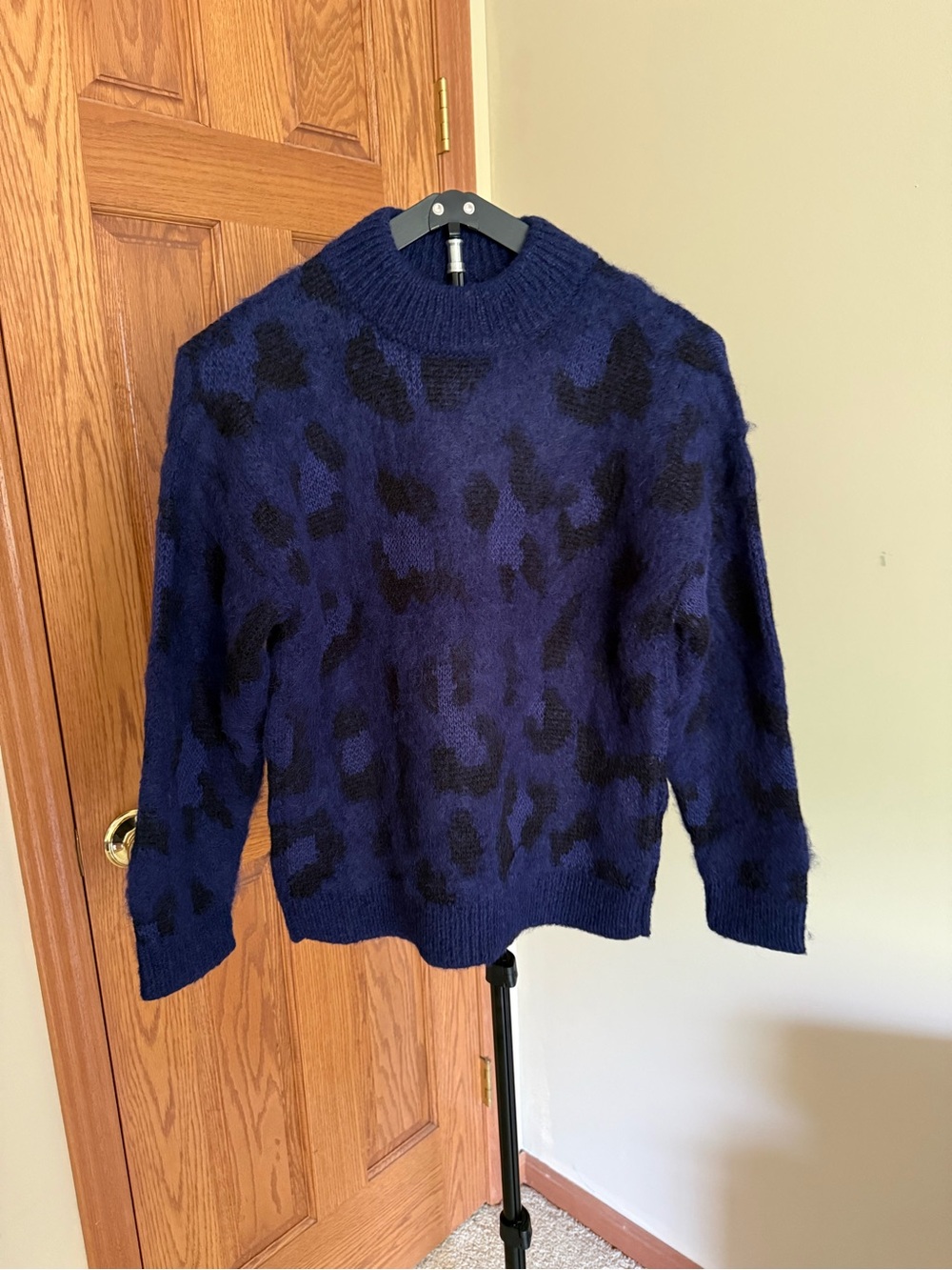kate spade Navy Blue and Black Patterned Crewneck Sweater